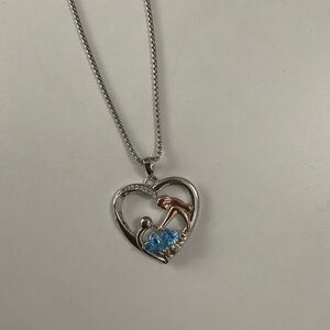 Elegant Silver and Blue Heart Pendant Necklace